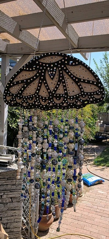 Jellyfish Suncatcher Handmade Beads n Crystals 16"L x 6 1/4"W Hanging Sea Life gallery