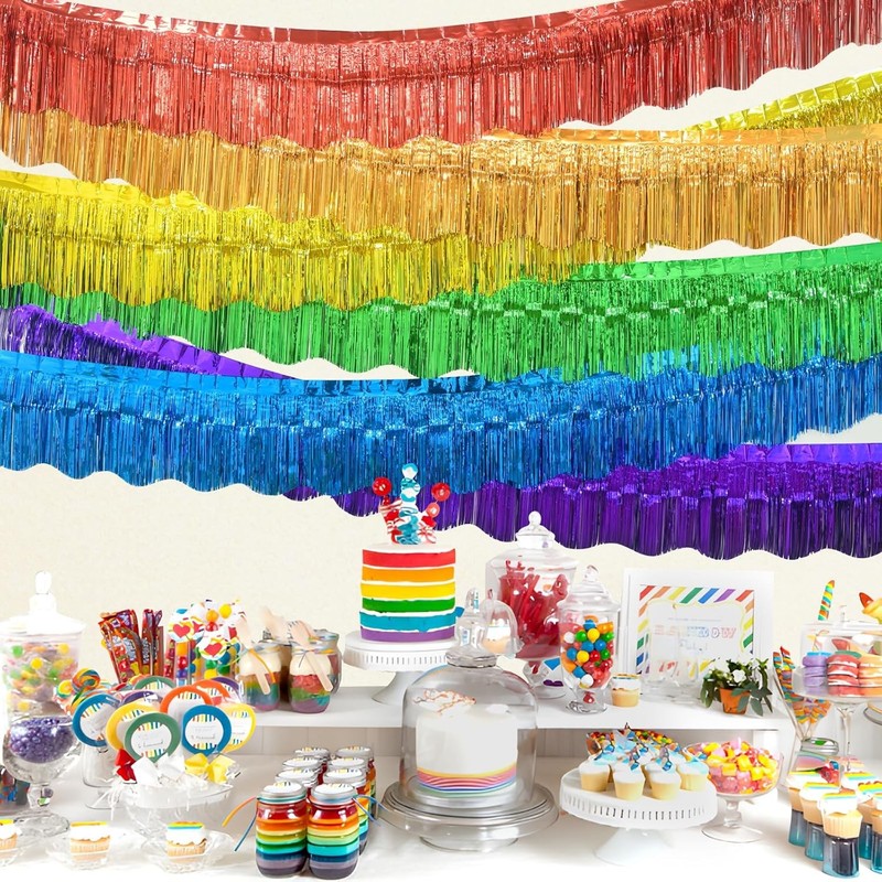 Rainbow Foil Fringe Garland Pride Decorations, 6 Pack 59Ft Rainbow Tinsel gallery