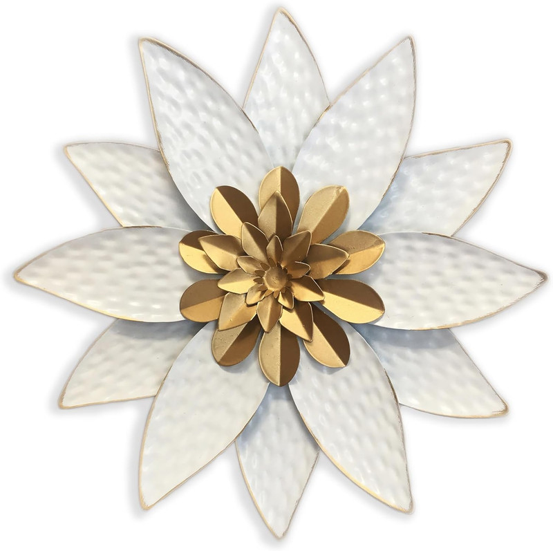 Metal Flower Wall Art Decor,10″ Rustic Modern Antique Floral Sculpture, Distress