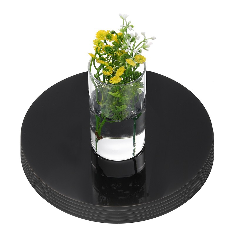 6 Pack 12 Inch Mirror Centerpieces for Table, Round Mirrors Table Plate, Black