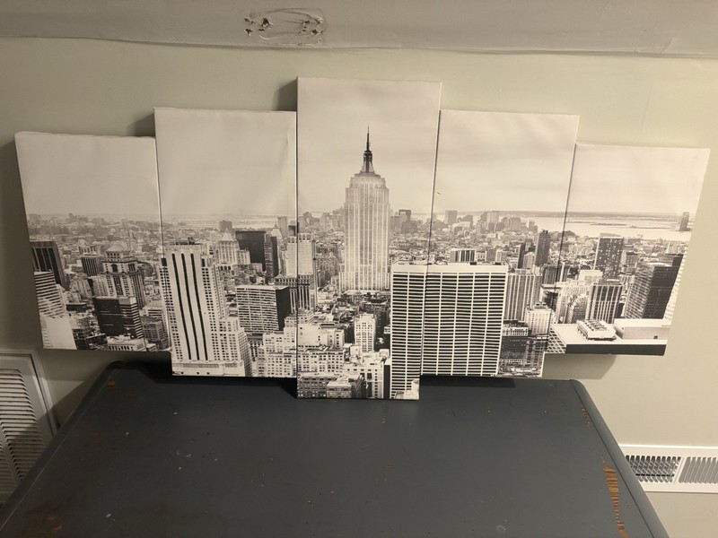 New York City NYC Vintage Skyline Photo Art Print Black/White 5 Piece Set 4’x2’
