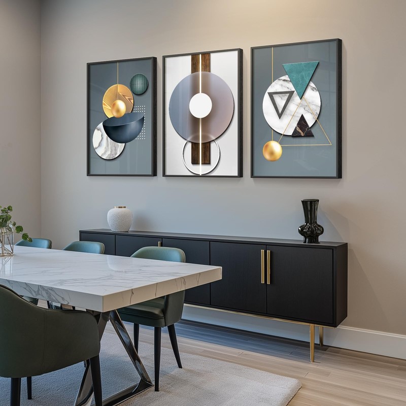 Large Framed Modern Abstract 3-Piece Wall Art Set in Blue-Green, 30x60 In gallery