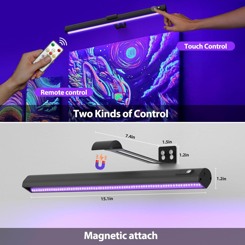 Black Light for Blacklight Tapestry,15'' Rechargeable Blacklight Picture Light gallery