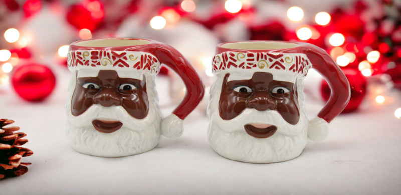 Ceramic African American Set Of 2 Santa Mug, Home Décor, Gift for Her, Gift for
