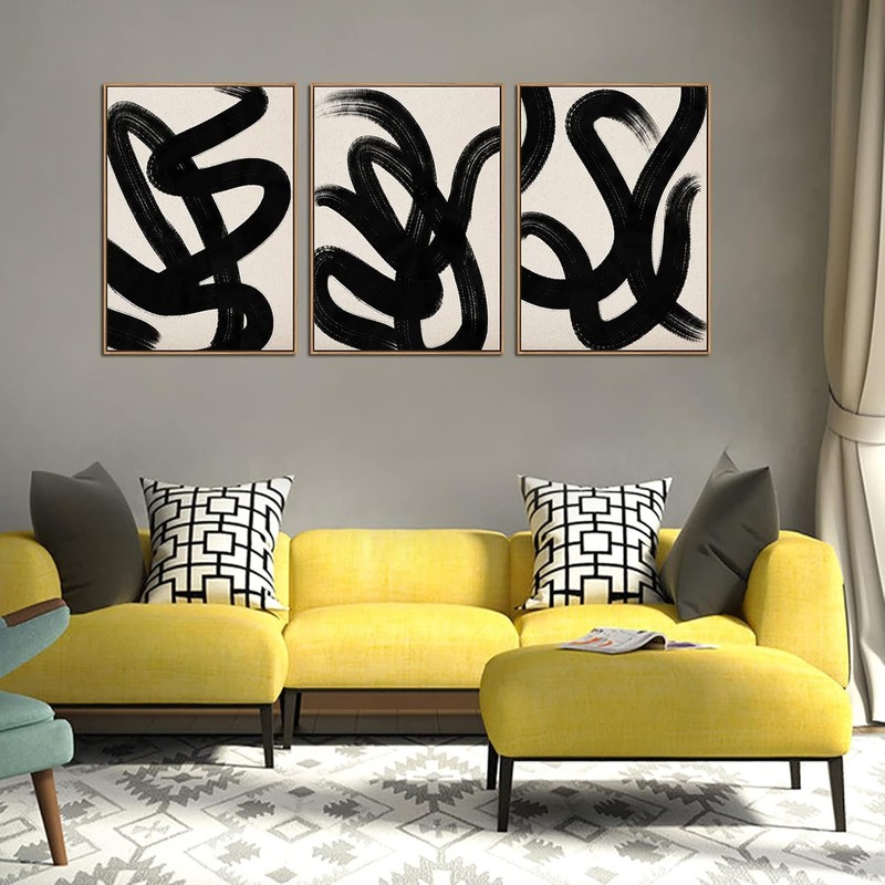 Framed Wall Art Canvas Set Abstract Lines Pictures Modern Mid Century Boho Wa... gallery