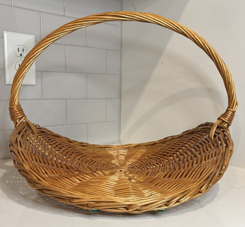 Large Wicker Gathering Basket w/Handle Farmhouse Rustic Market Harvest Decor VTG gallery