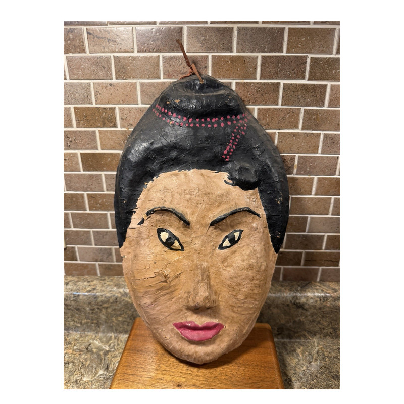 Papier-Mâché Face Wall Mask Decor Black Beige Pink 11 in x 8 in
