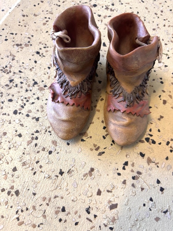 Ceramic Moccasin Pair Matte Native Design Unique Decorative Southwest