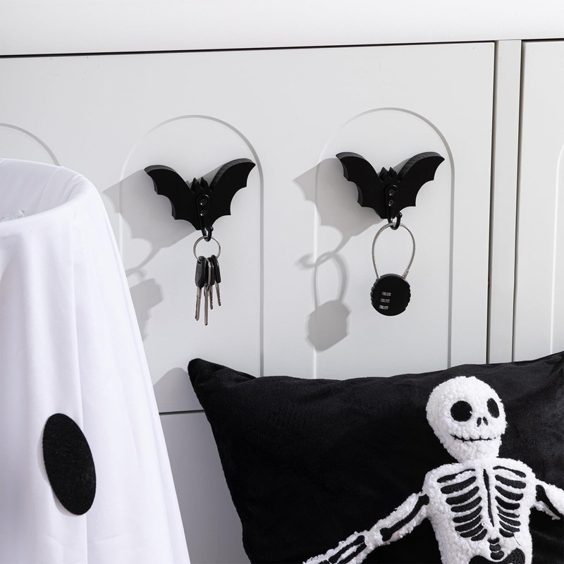 4 PCS Black Bat Wall Key Holder Gothic Wooden Key Hooks Spooky Decor gallery