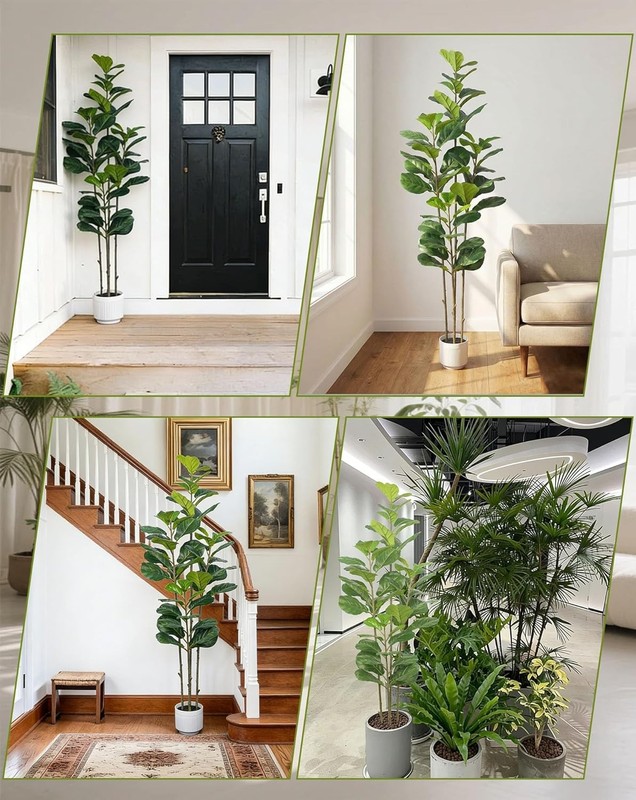 6FT Artificial Fiddle Leaf Fig Tree Large Faux Ficus Tree with White Planter gallery