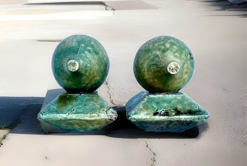 Heavy Pr Textured Turquoise Raku Ceramic Bookends Decorative Pieces 5-3/4" Tall gallery