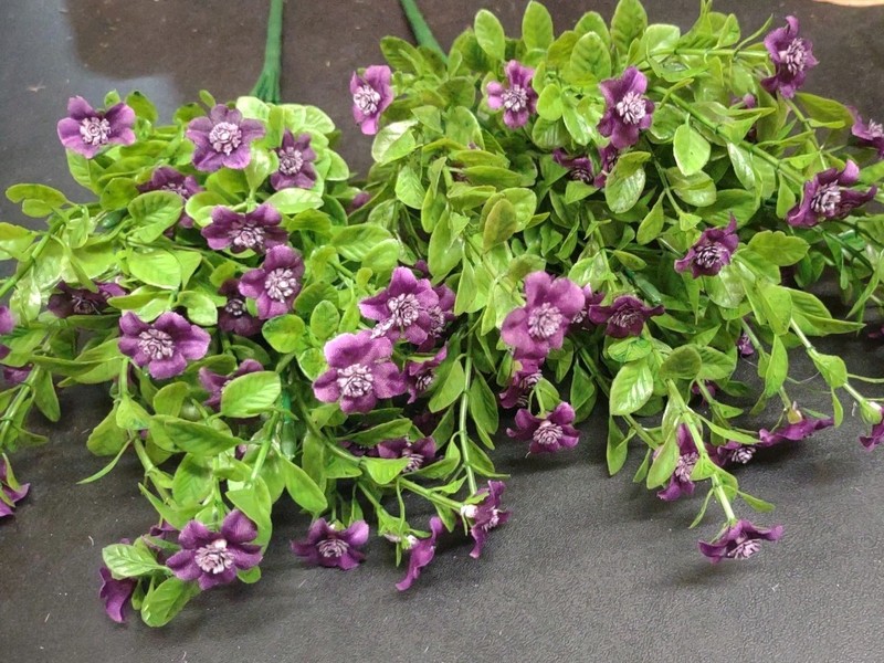 Set of 2: Purple Silk Mini Daisy Bush, “Jacob’s Ladder” Miniature Flower Blooms