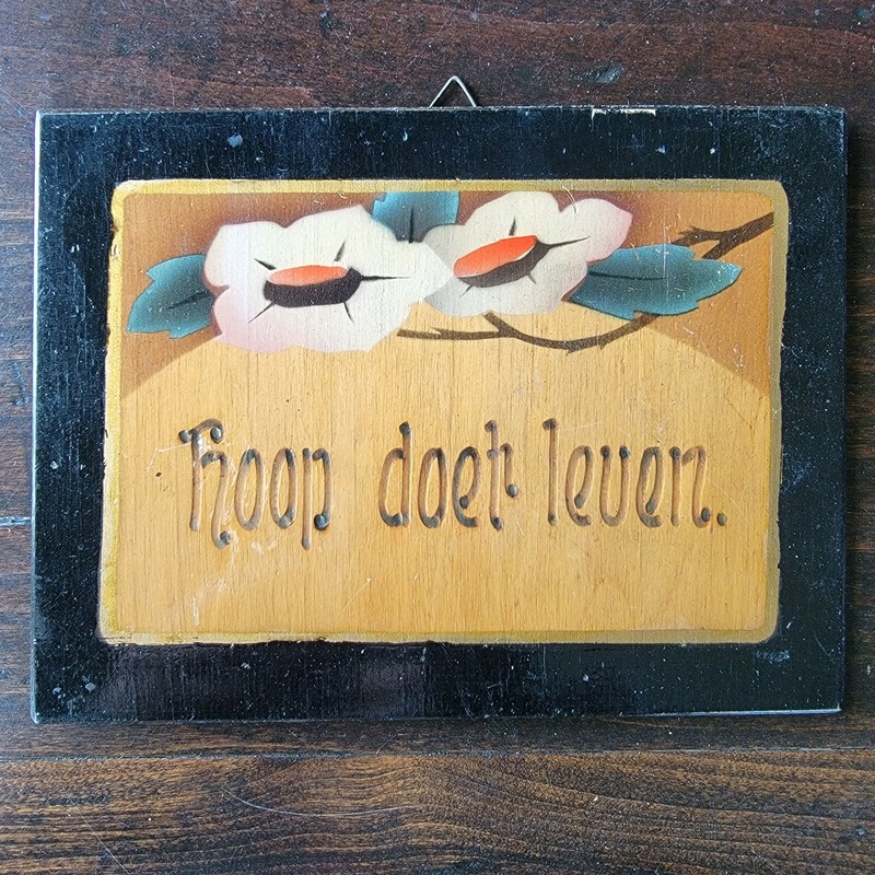 Vintage Holland Dutch Style Wood Plaque Wall Hope makes life hoop doet leven