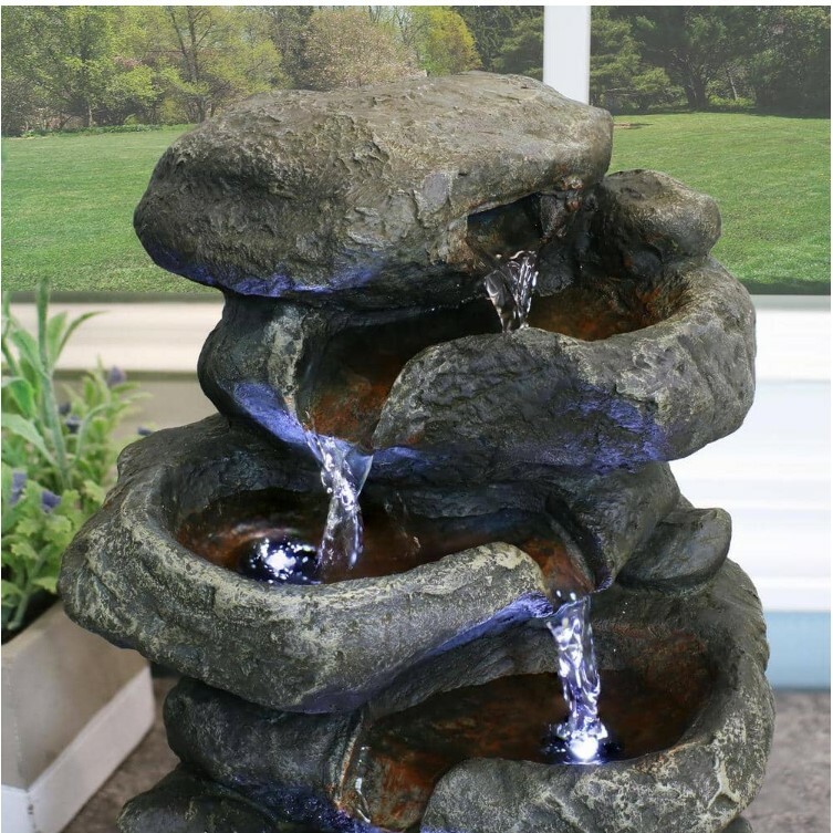 Sunnydaze Decor® Stacked Rocks Tabletop Fount Light Grey w/LED Light gallery
