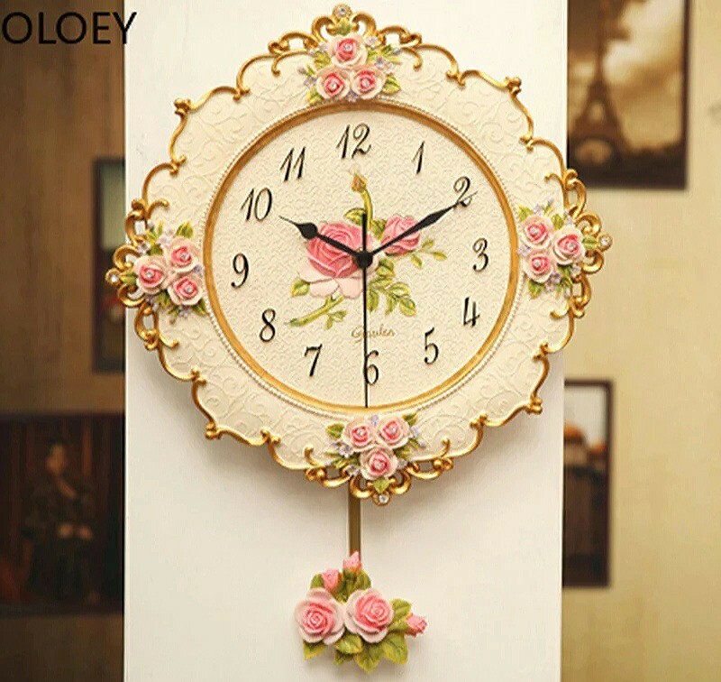 Wall Clock Luxury European Resin Pendulum Style 43 x 32 cm