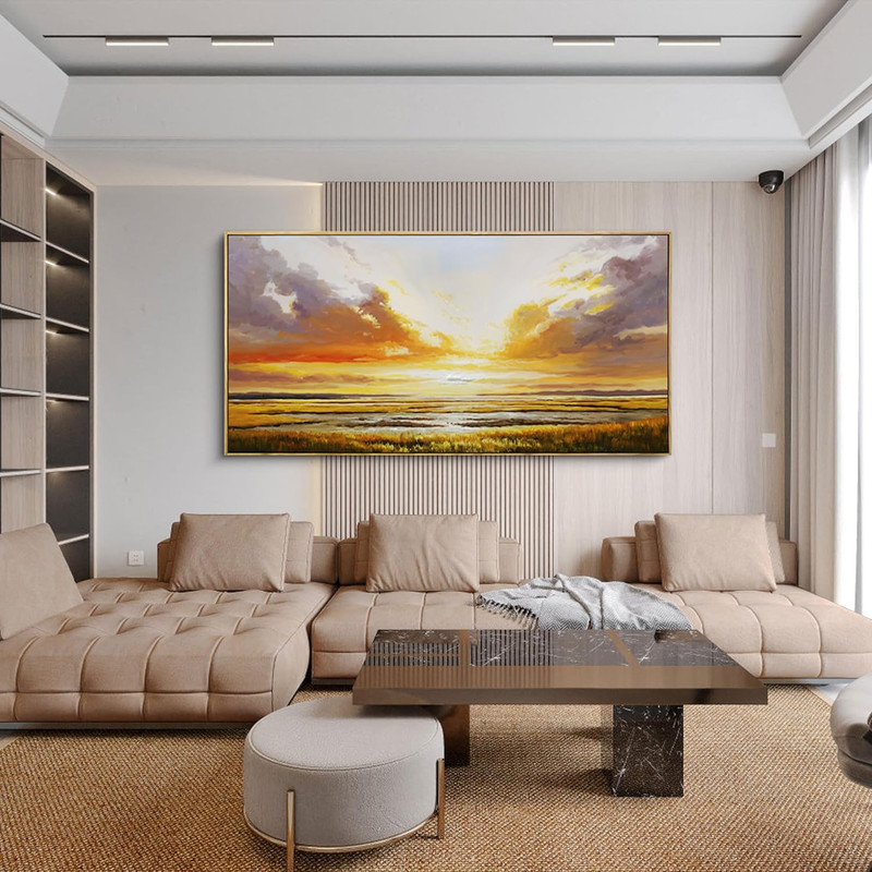 Coastal Sunset Canvas Wall Art – Abstract Ocean Landscape Decor 29×58 Inches
