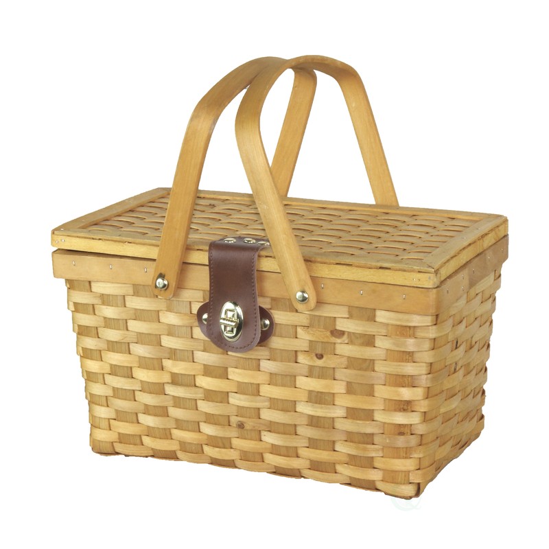 New Gingham Lined Woodchip Picnic Basket With Lid and Movable Handles gallery