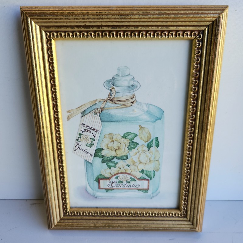 Gardenia Aromatherapy Bath Oil Artwork Framed Wall Hanging Decor 8.5″ x 6.5″