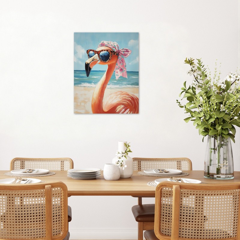 Summer Coastal Beach Fun Pink Flamingo Canvas Wall Art for Bathroom Living Room gallery