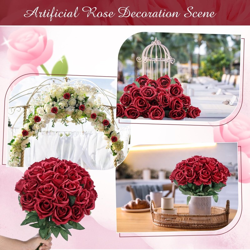 200 Pcs Artificial Roses Realistic Flowers Bulk Real Looking Fake Silk Rose B... gallery