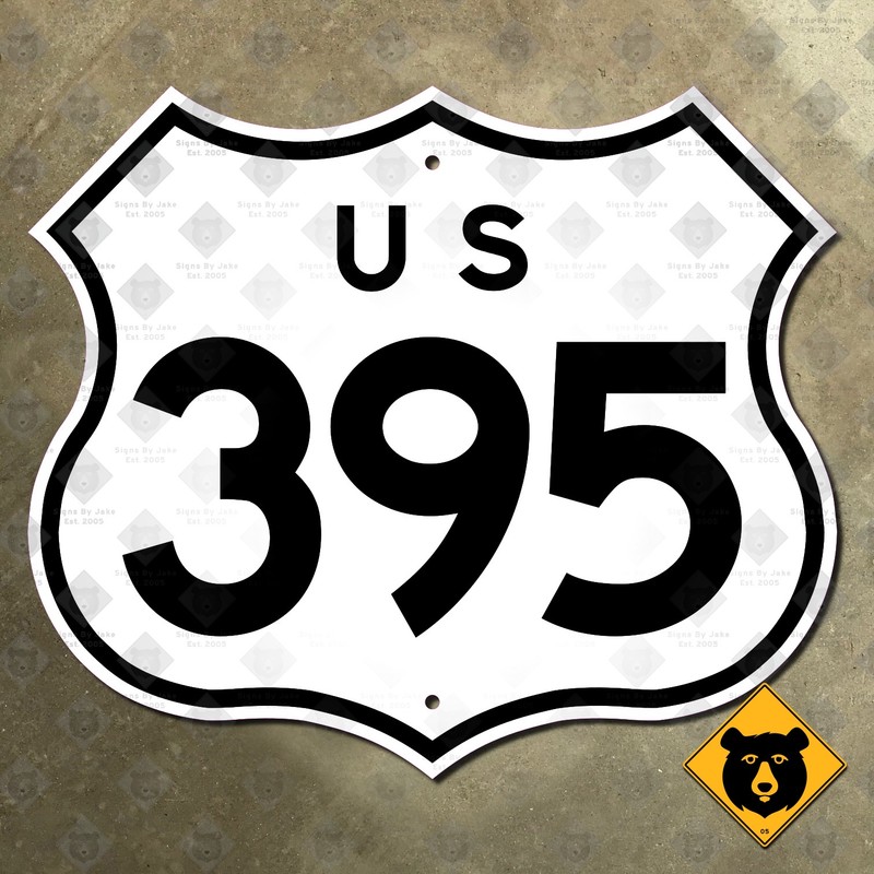 US Route 395 highway road sign 1957 California Nevada Oregon Washington 12×10