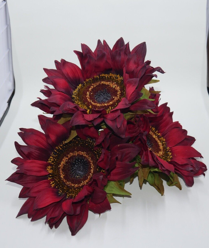 Jumbo Rustic Sunbaked Red Wine Burgundy Harvest Sunflower Picks 3pc LOT HL