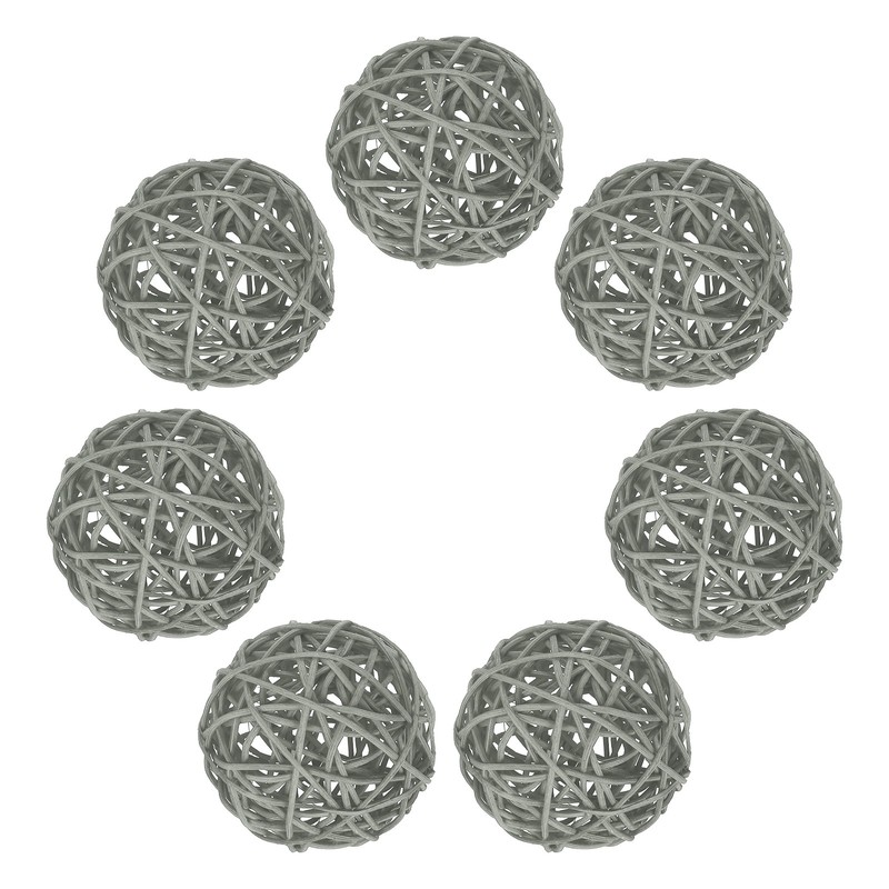 7Pcs Wicker Rattan Balls, 2.75 in Dia Rattan Decorative Balls, Gray