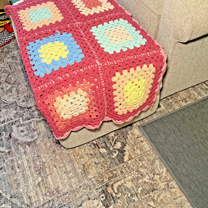 Granny Square Afghan Blanket Pink, Yellow, Green Blue Spring colors 44" x 46" gallery