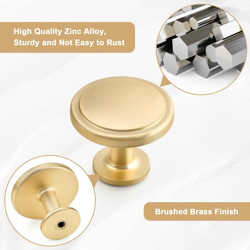 WEAVERBIRD 10 Pack Round Knobs, 30mm/1.2" Brushed Gold Zinc Alloy Modern Cabi... gallery
