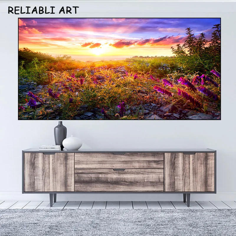 Sunset Flower Landscape Poster Print Canvas Painting Wall Art Picture Wall Mural