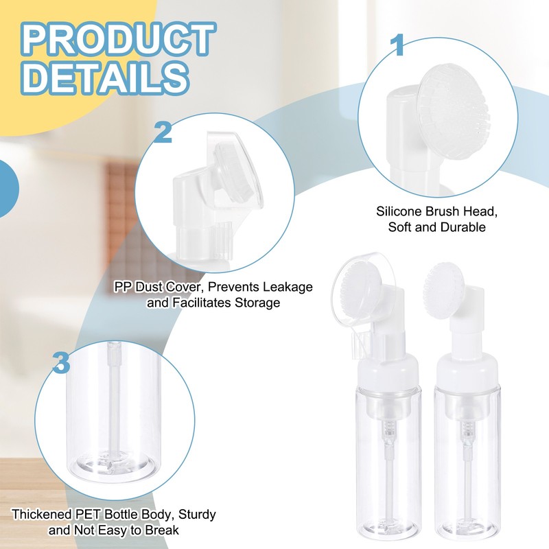 3Pcs 2oz / 60ml Foam Pump Bottle with Brush, Clear(Round) gallery