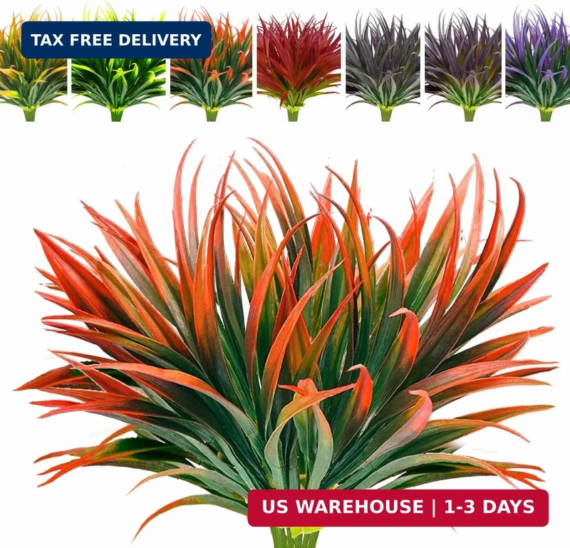 8 Pcs Outdoor Fake Plants UV Resistant Artificial Tall Grass Plants Faux Tropica