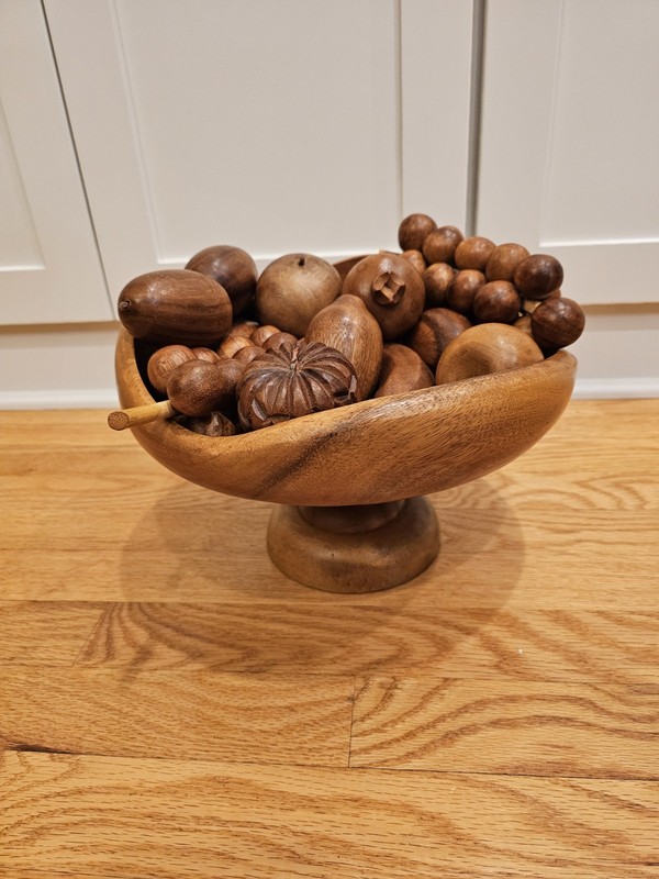 Vintage Retro MCM Wooden Fruit Lot Pedestal Bowl 14 Pieces Grapes Banana Apple
