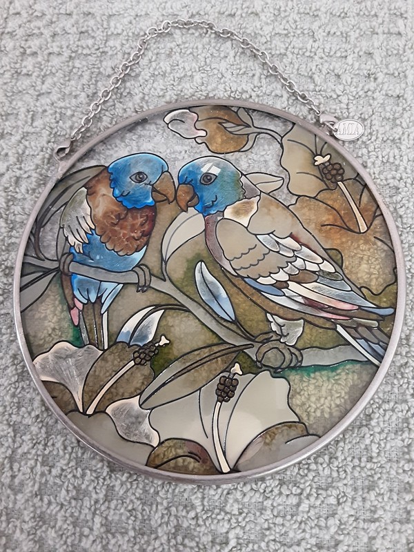 AMIA Denver, CO. Stained Glass Sun Catcher Birds Floral Hand Painted