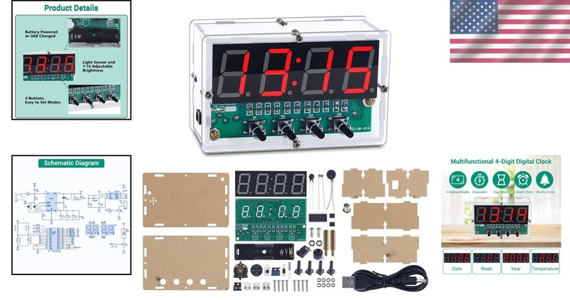 Compact Rechargeable LED Digital Clock Kit - Ideal for DIY Electronics Projects gallery