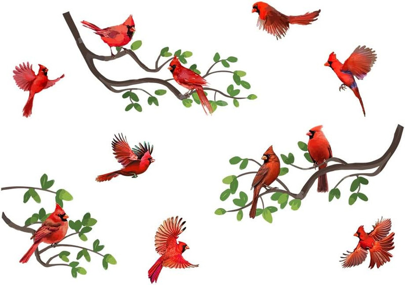 Cardinal Bird Wall Decals 11PCS Tree Branch Vinyl Stickers Home Nursery Decor