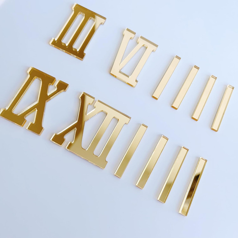 12-Piece Roman Numerals Mirror Gold Wall Clock DIY Kit gallery