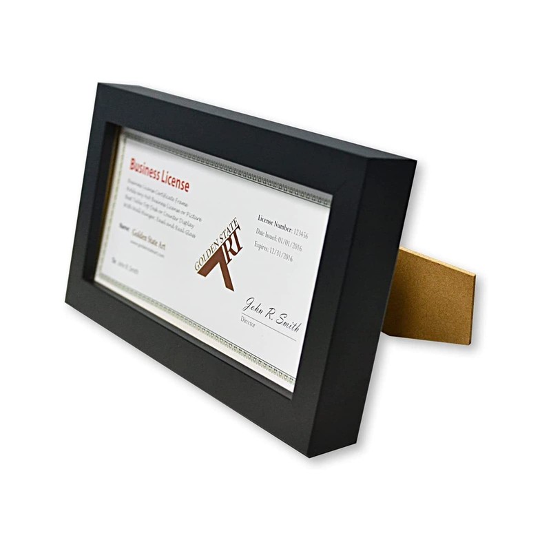 , Wood Frame for 4x9 Business License Certificate with Real Glass & Table-top... gallery