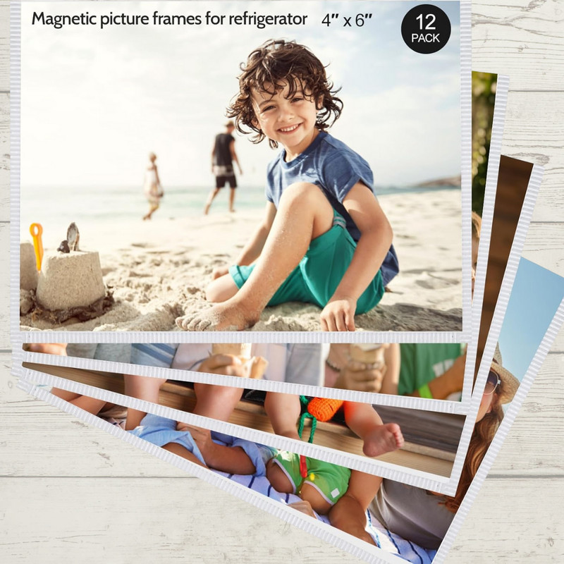 12 Pack 4×6 White Magnetic Picture Frames for Refrigerator with Clear Cover