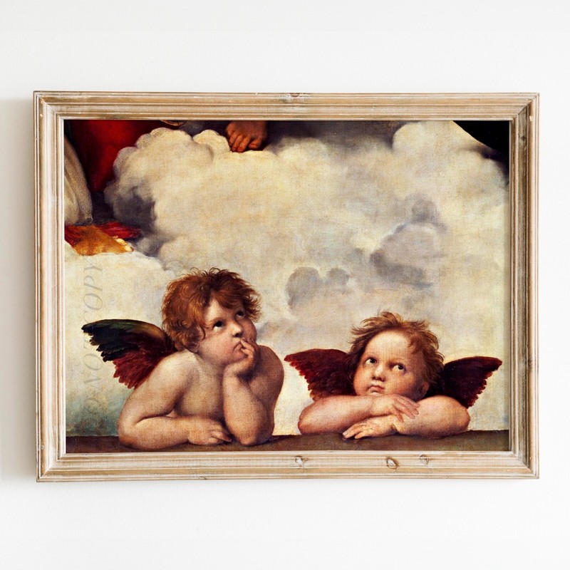 The Two Angels, Cherubs, Sistine Madonna Raphael Christian Wall Art Poster Print