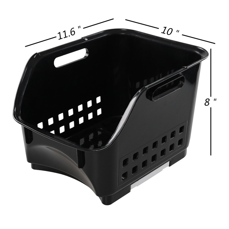 Cand 3-Pack Black Plastic Stacking Organizer Basket, Plastic Stackable Basket gallery