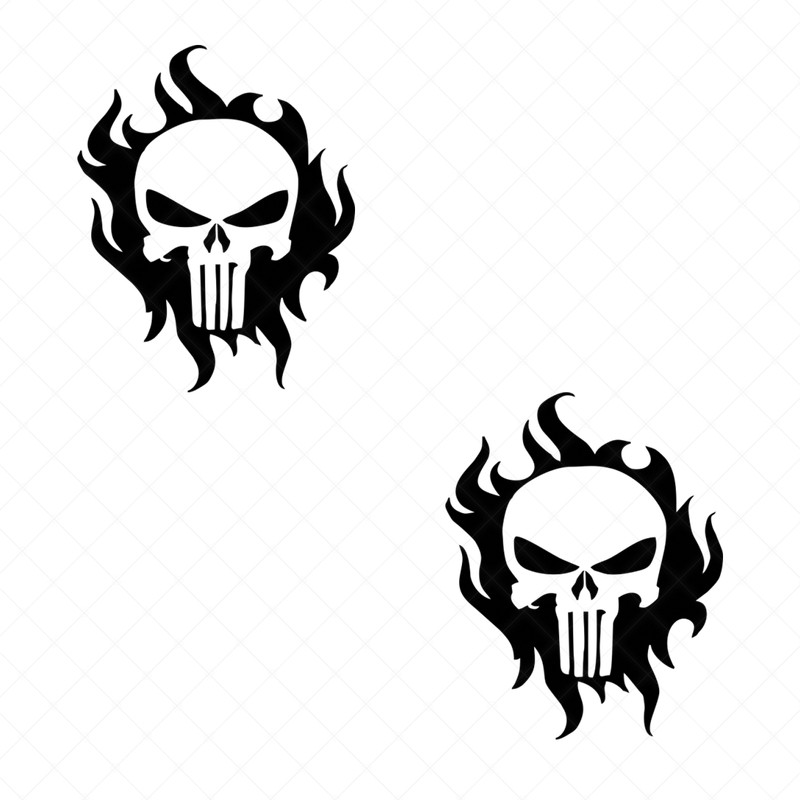 Set of 2 - Flame Punisher Skull Vinyl Decal Phone Case Laptop Car Sticker