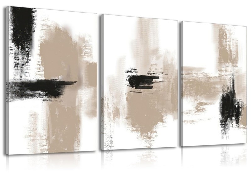 3Pcs Neutral Abstract Canvas Wall Art Black Beige Picture Wall Decor Modern M…
