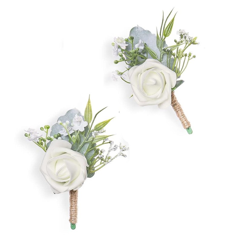 Ivory Rose Boutonnieres for Men Wedding Groom and Groomsmen White Boutonniere…