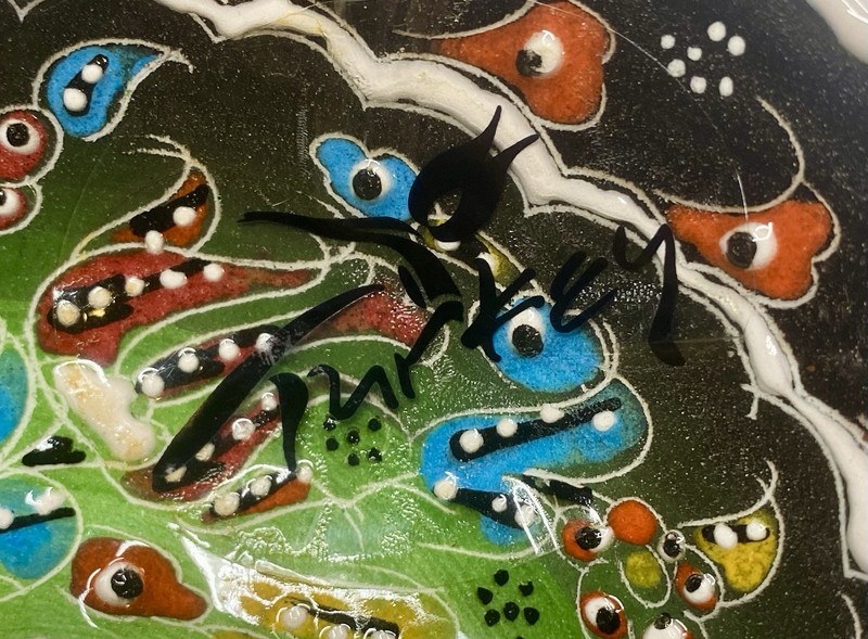 VTG Handmade Hand-Painted Enamel Turkish Meze Ceramic Bowl Trinket Dish W/ Label gallery
