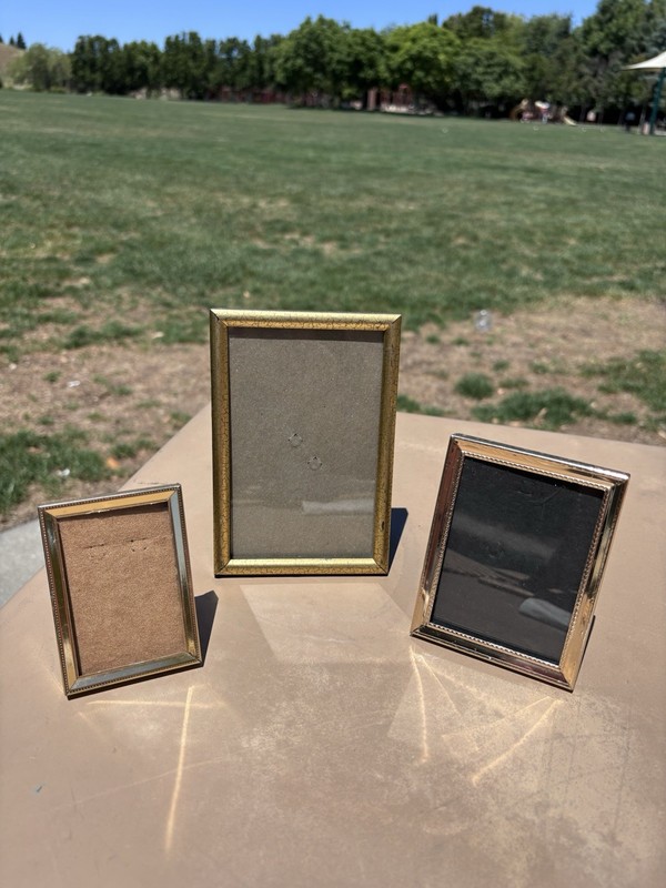 Lot of 3 Vintage Small Gold Tone Picture Frames Mini Tabletop Mixed Brass Style gallery
