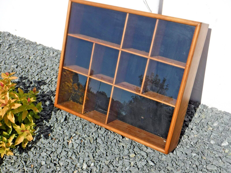 Lg Wood 10 Shadow Box Display Case~Wall Curio Cabinet~Glass Front~Tannery Lane