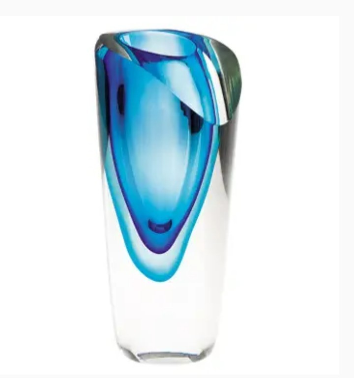 Badash Décor, Azure Mouth Blown Murano-Style Crystal Vase, 7.5", NEW IN BOX gallery