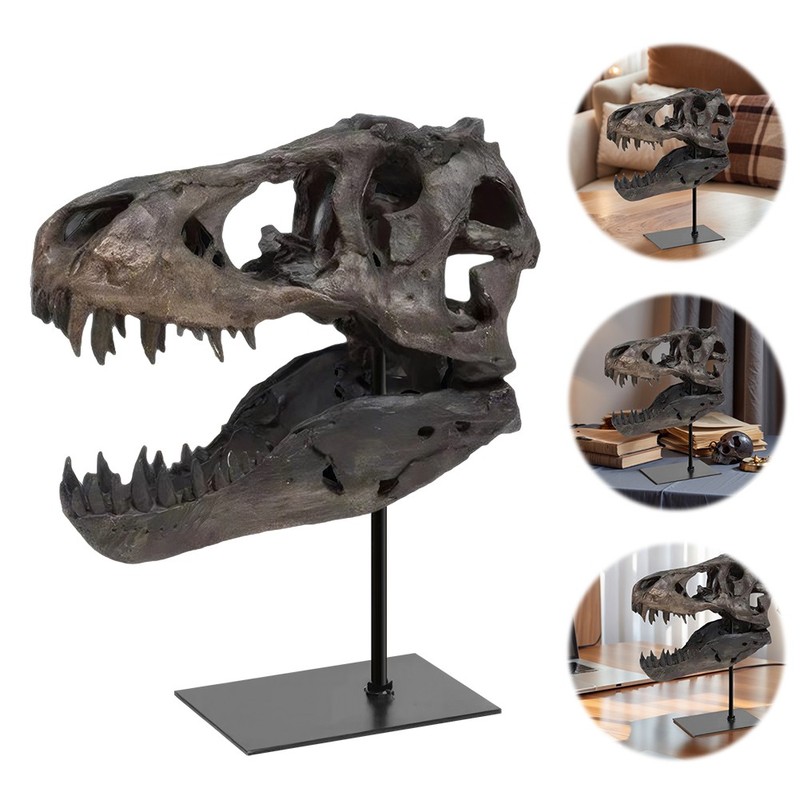 Dinosaur Replica Head Sculptures Resin with Bracket Gift for Kids and Adults