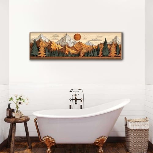 Floating Framed Abstractain Wall Art Farmhouse Boho Wall 48"L x 14"W Mount gallery